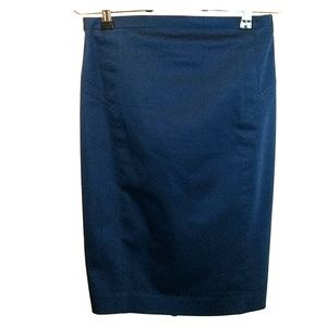 Dark Blue Stretch Cotton Pencil Skirt